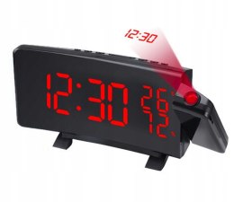 Zegar budzik cyfrowy czarny  z rzutnikiem18cm