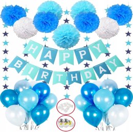 Zestaw ozdób urodzinowych dla dzieci w kolorze niebieskim