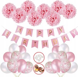 Zestaw ozdób urodzinowych dla dzieci w kolorze różowym