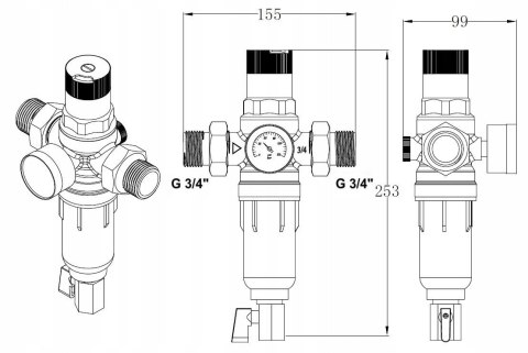 Mechaniczny filtr osadnikowy z manometrem i gwintem 3/4/ -1 samoczyszczący