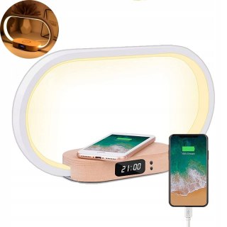 3w1 Lampka Nocna Smart LED Bezprzewodowa Ładowarka Zegar lampka 10W