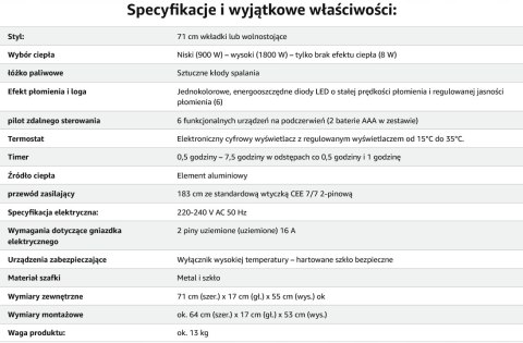 C-Hopetree Elektryczny wkład kominkowy, grzejnik z pilotem i termostatem