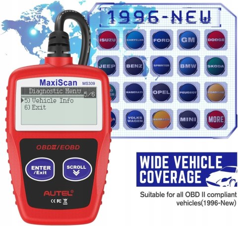 MS309 CAN BUS OBD2 CZYTNIK KODÓW SAMOCHODOWYCH