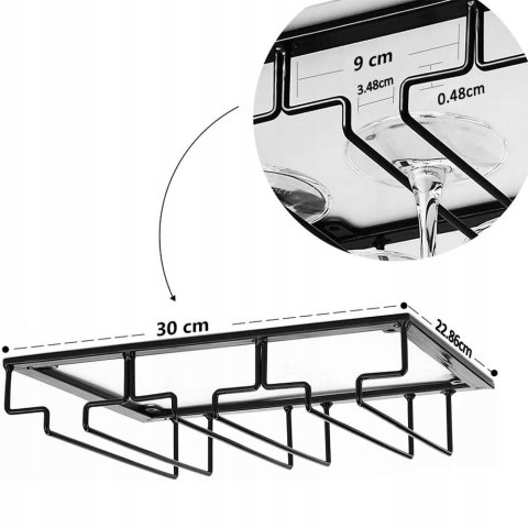 WIESZAK NA KIELISZKI DO WINA WISZĄCY 3 RZĘDY 2 ZESTAWY CZARNY