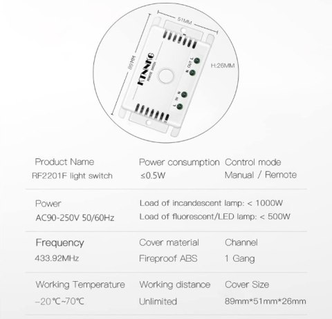 AC950-260V Bezprzewodowy przełącznik ścienny