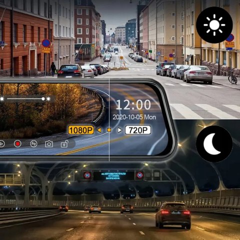Wideorejestrator samochodowy w lusterku wstecznym kamera cofania