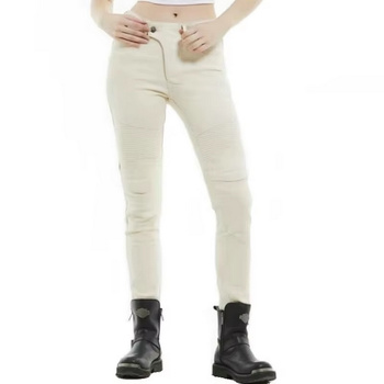 Spodnie Motocyklowe z Ochraniaczami Jeans Kobiece Wygodne Stylowe Białe