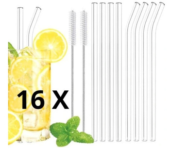 Słomki szklane do picia wielorazowe EKO 16szt czyścik 4 szt 2 rodzaje+etui