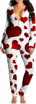 PIŻAMA DAMSKA onesie Rozpinana z Klapką Długa Serca L