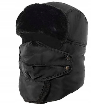 DAMSKA MĘSKA TERMICZNA CZAPKA LOTNIKA NARCIARSKA ZIMOWA CIEPŁA MASKA czarny