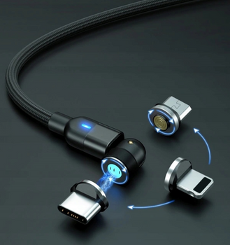 Kabel magnetyczny 5A do szybkiego ładowania i transferu danych | 3 końcówki