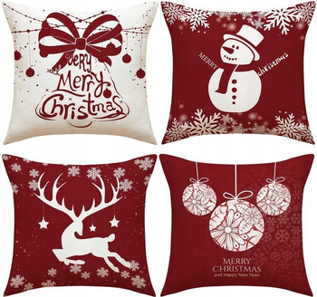 ZESTAW 4 POSZEWEK NA PODUSZKĘ BOŻE NARODZENIE DEKORACJA OZDOBNA 45X45CM