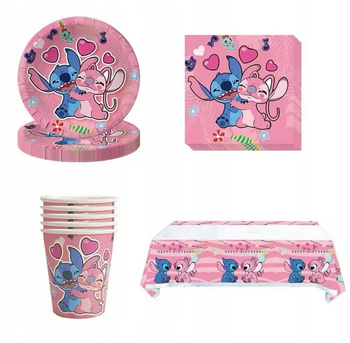 ZESTAW IDEALNY NA IMPREZĘ URODZINOWĄ LILO i STICH RÓŻOWY DLA DZIEWCZYNKI