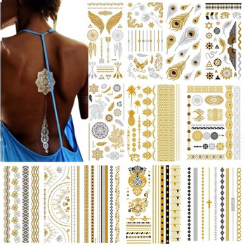 Tatuaż metaliczny złoty srebrny boho mandala zestaw 12 szt.