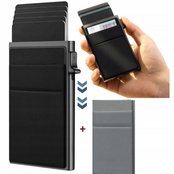  Portfel męski etui na karty przycisk do wysuwania kart czarny + gratis