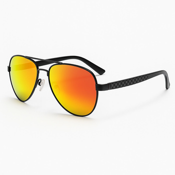 Stylowe Okulary Przeciwsłoneczne w Etui – Złoto-Czerwone Lustra