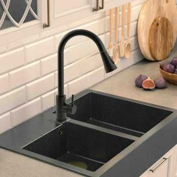 Czarna bateria kuchenna z wyciąganą wylewką ,dwa tryby, powystawowa