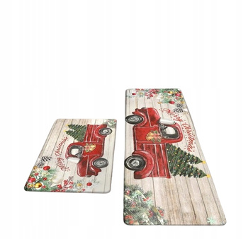 Zestaw świątecznych dywaników z czerwoną ciężarówką 105x40 i 60x40